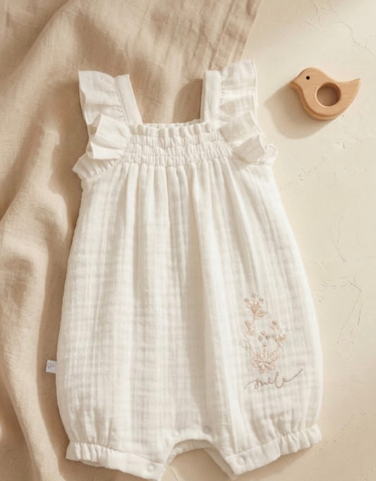 Embroidered Muslin Ruffled Romper