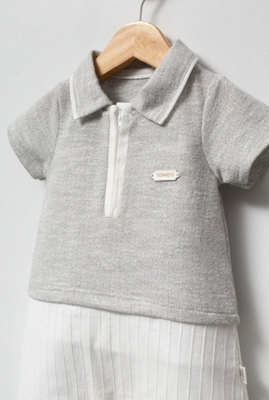Two-Tone Polo Knit Romper