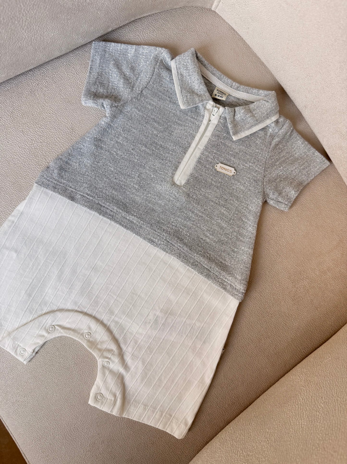 Two-Tone Polo Knit Romper