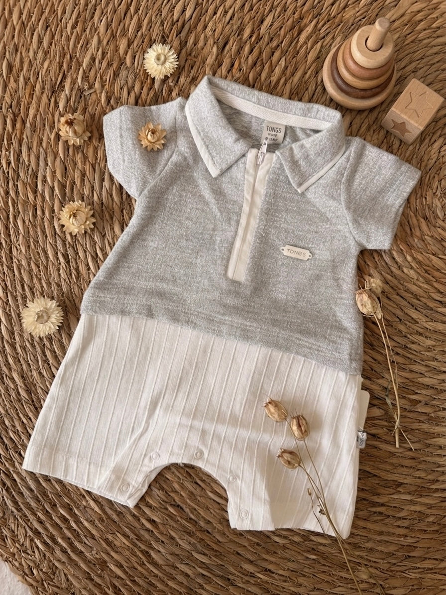 Two-Tone Polo Knit Romper