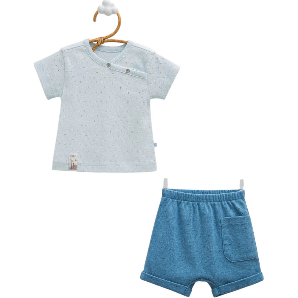 Pointelle Asymmetric Tee & Pocket Shorts Set