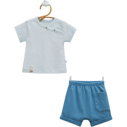Pointelle Asymmetric Tee & Pocket Shorts Set