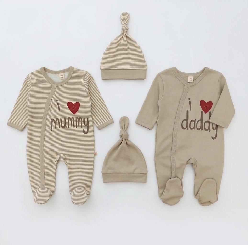 I Love Mummy/Daddy Overalls Set (4pcs)