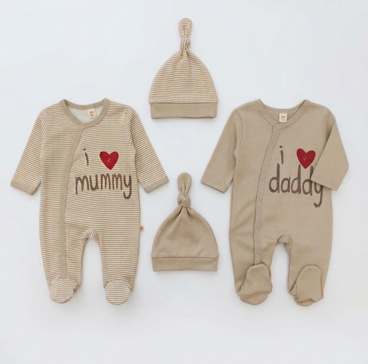 I Love Mummy/Daddy Overalls Set (4pcs)