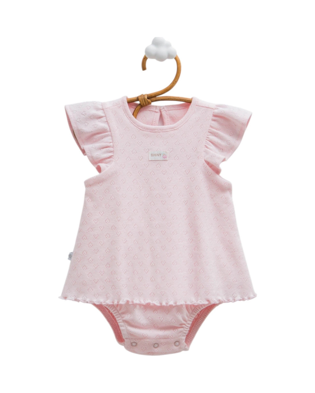 Pointelle Heart Ruffled Cotton Bodysuit