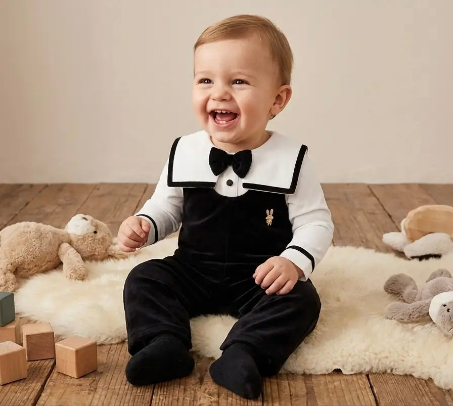 Bunny Embroidered Velvet Overall Set