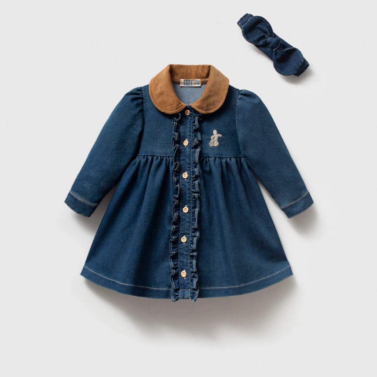 Bunny Embroidered Denim Dress Set
