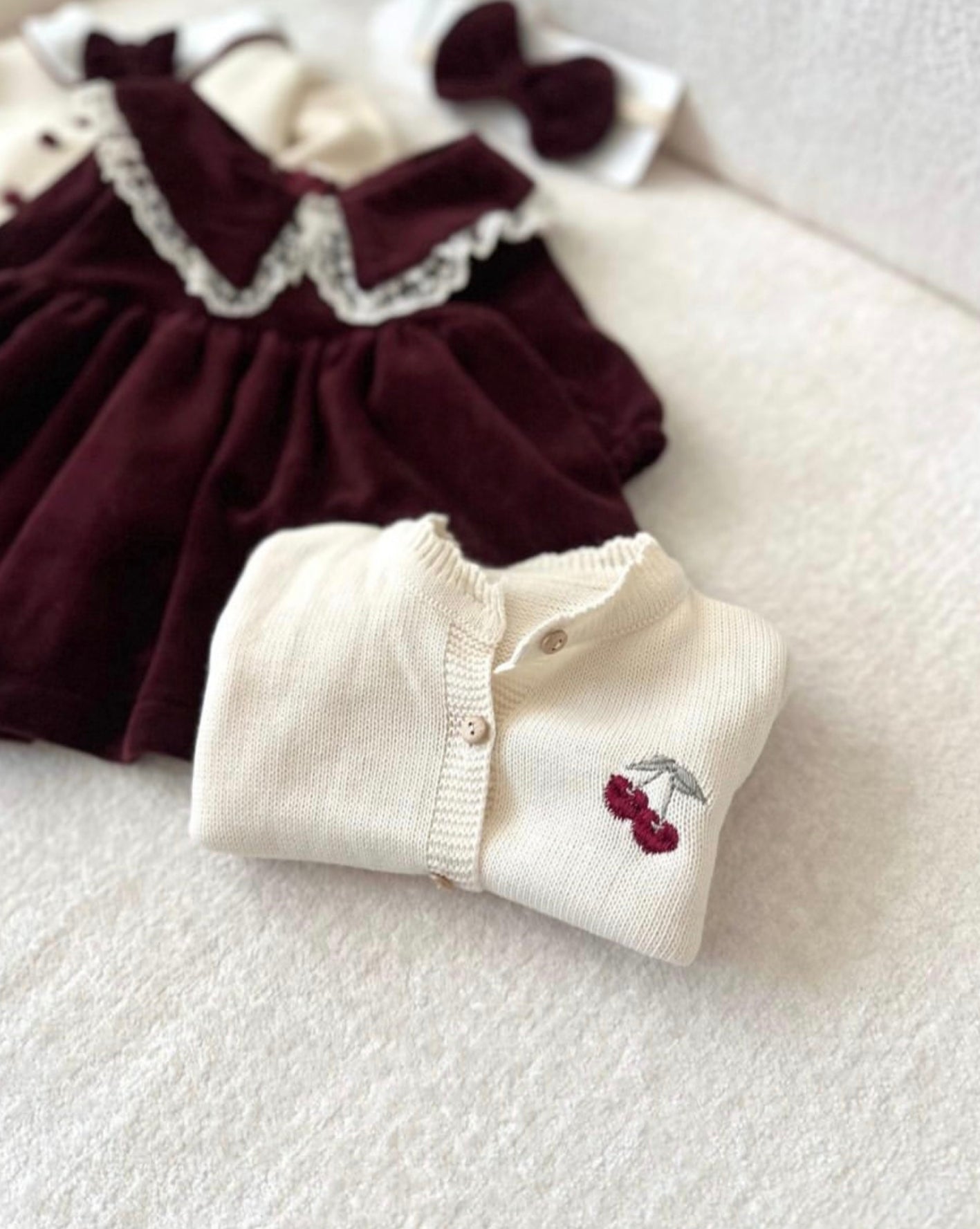 Burgundy Velvet Dress & Cardigan Set