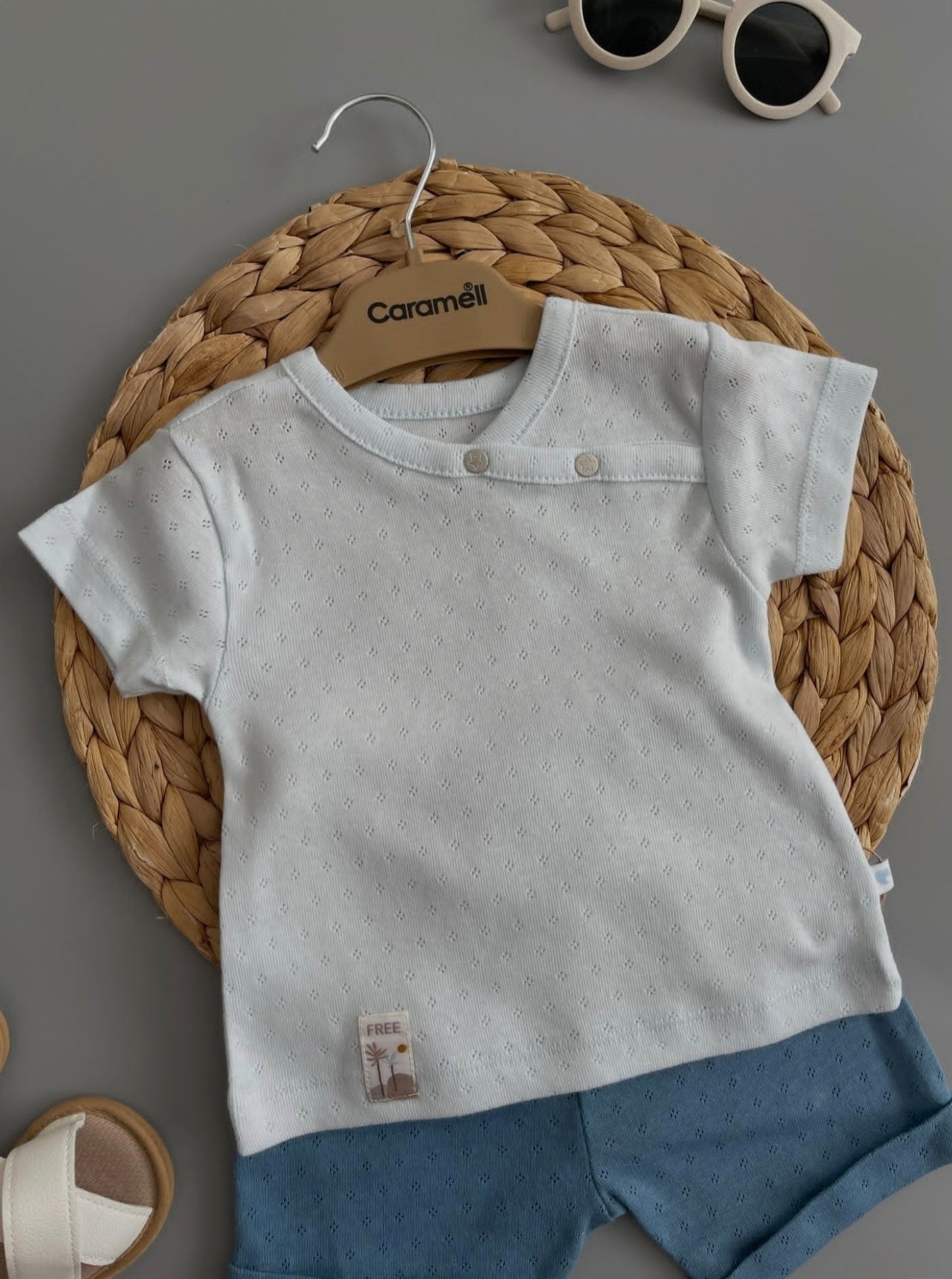 Pointelle Asymmetric Tee & Pocket Shorts Set