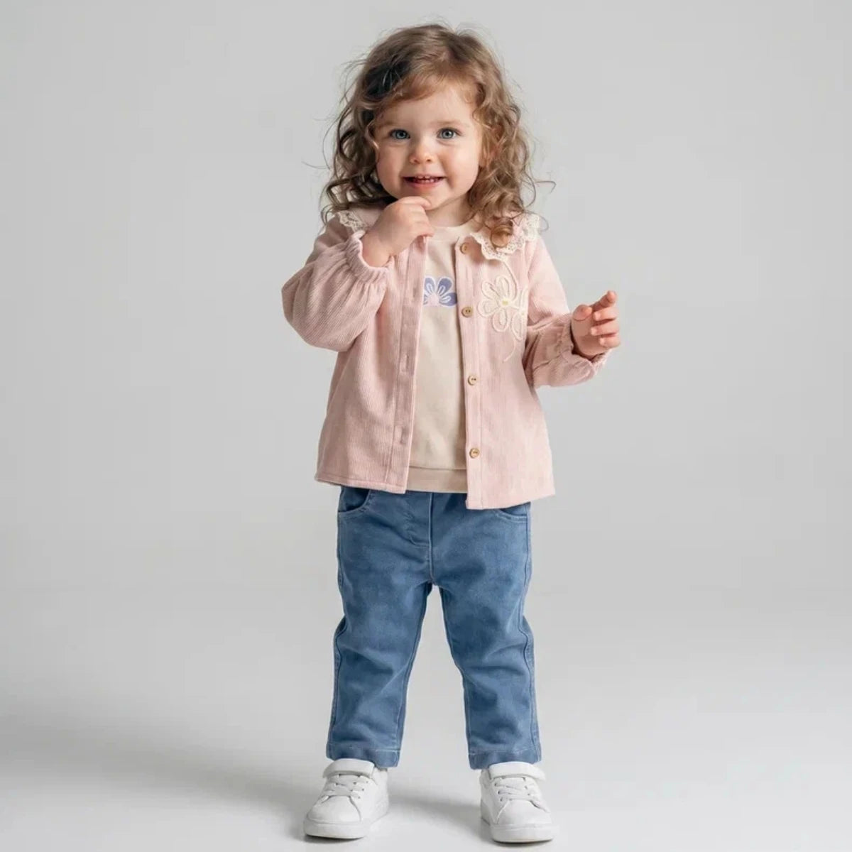 Dusty Rose Floral Embroidery Denim Set (3pcs)
