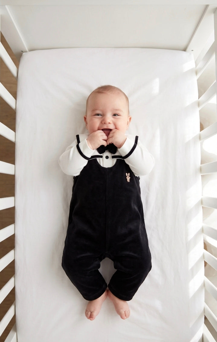 Bunny Embroidered Velvet Overall Set