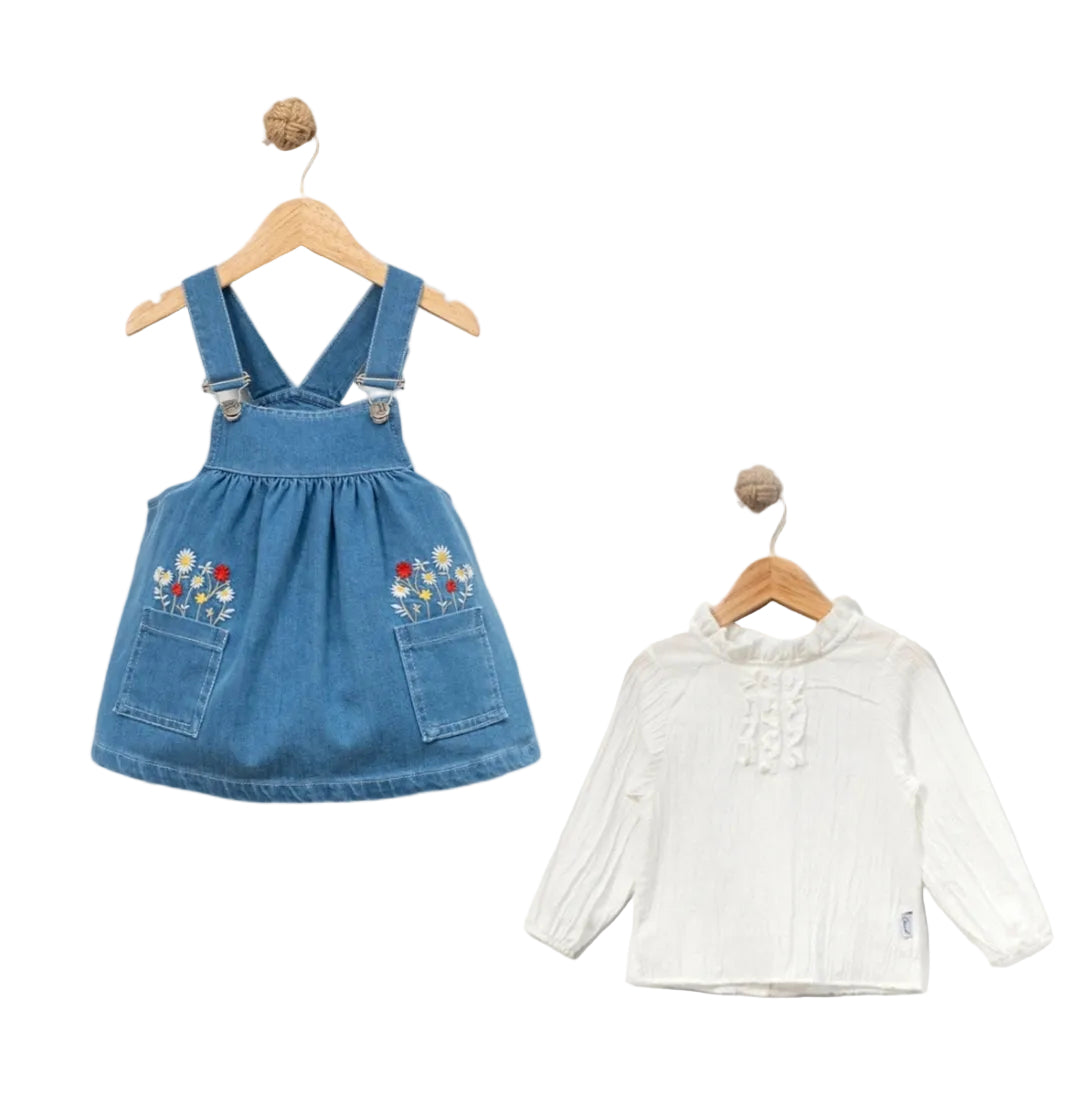 Flower Embroidery Dress (2pcs)