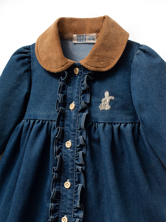 Bunny Embroidered Denim Dress Set