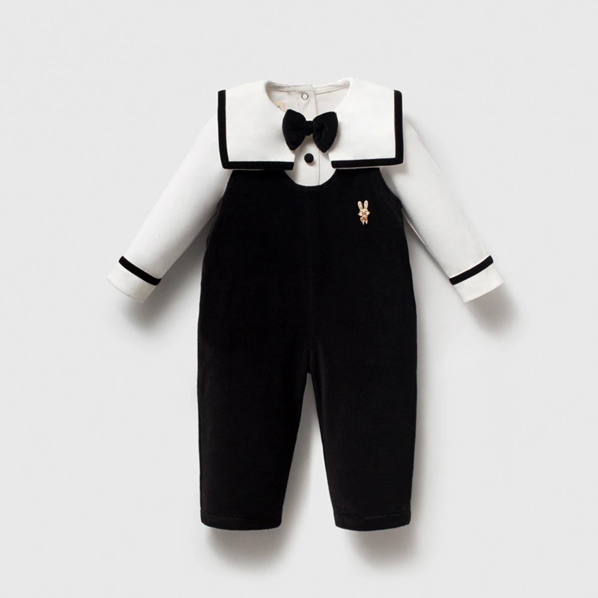 Bunny Embroidered Velvet Overall Set