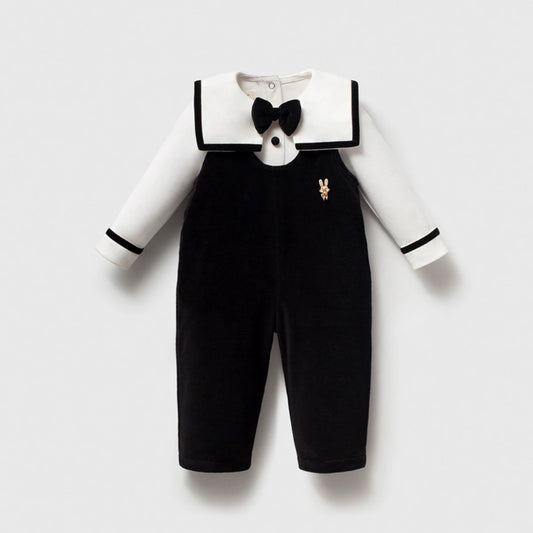 Bunny Embroidered Velvet Overall Set