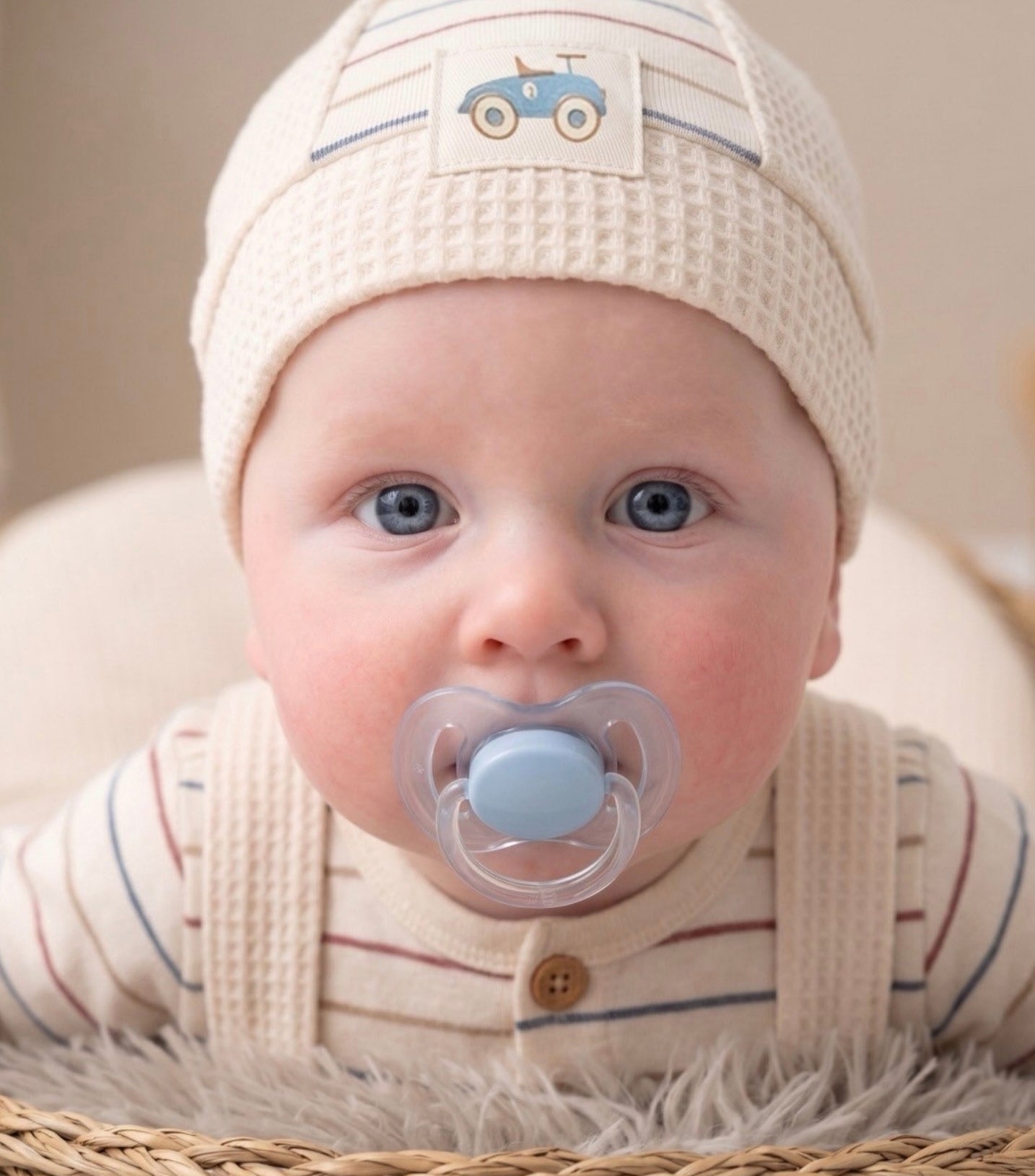 Waffle Striped Overall & Hat Set