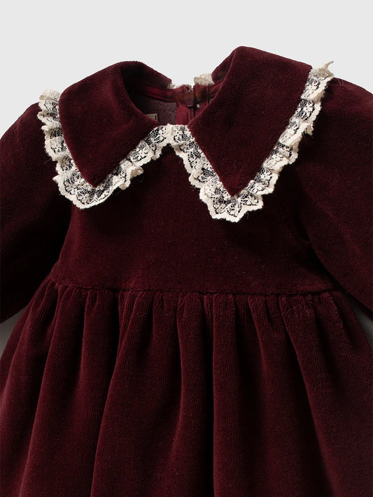 Burgundy Velvet Dress & Cardigan Set