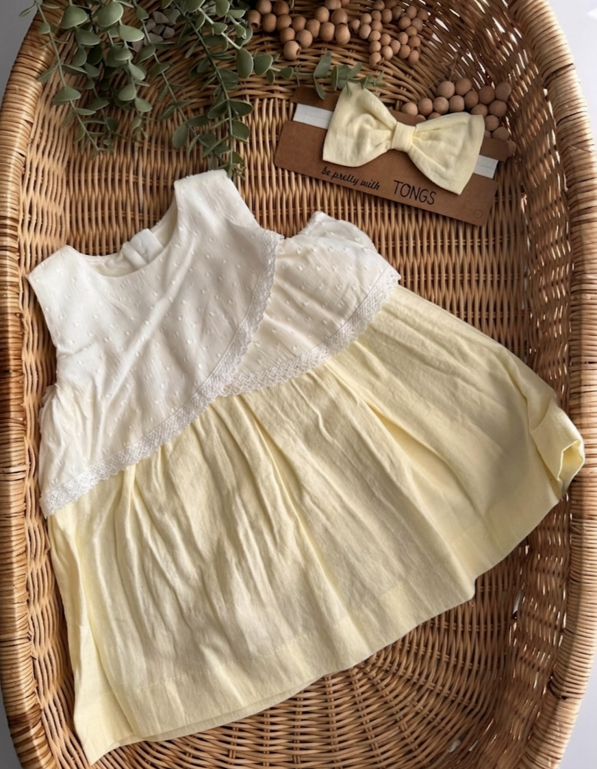 Buttercream Swiss Dot Cold-Shoulder Dress