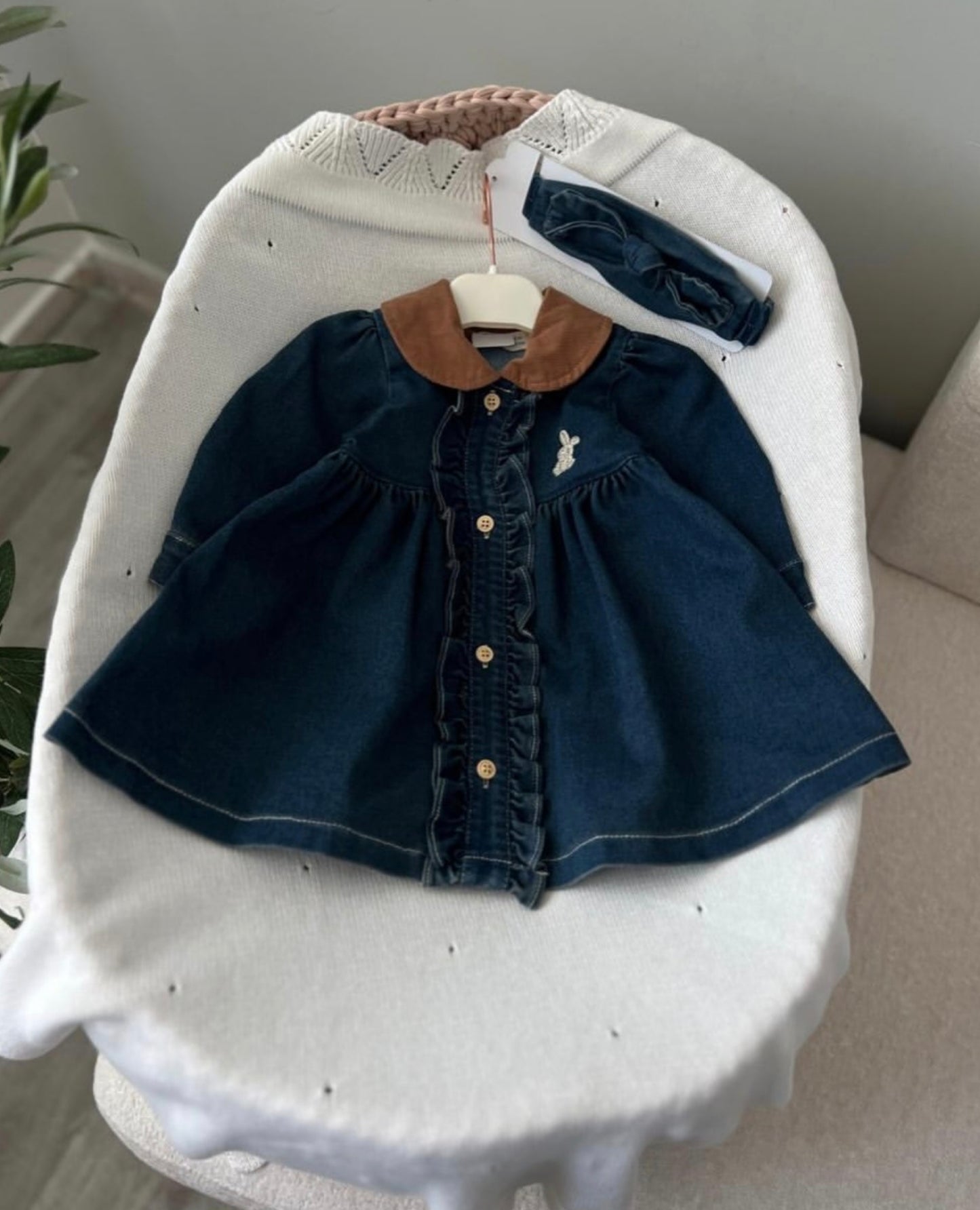 Bunny Embroidered Denim Dress Set