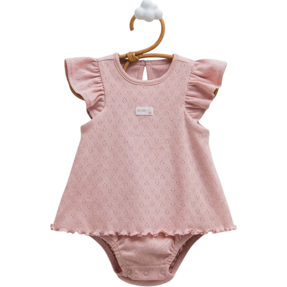Pointelle Heart Ruffled Cotton Bodysuit