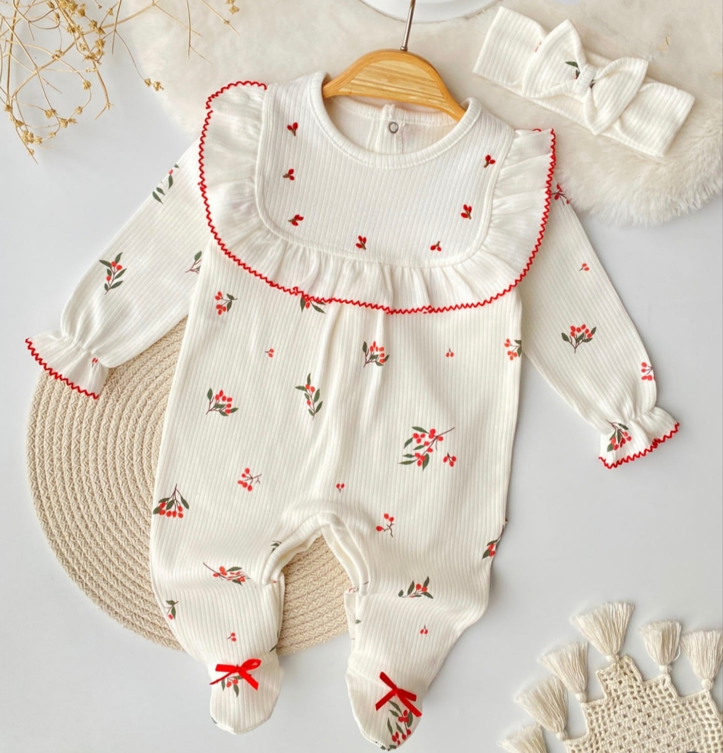 Cherry Blossom Ruffled Overall Set