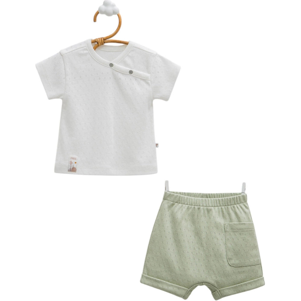 Pointelle Asymmetric Tee & Pocket Shorts Set