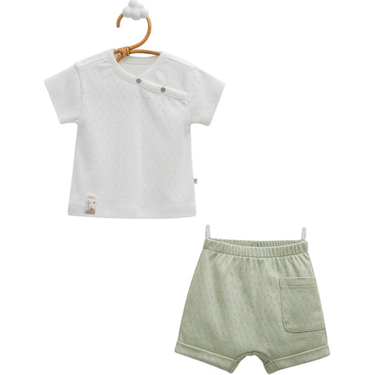 Pointelle Asymmetric Tee & Pocket Shorts Set