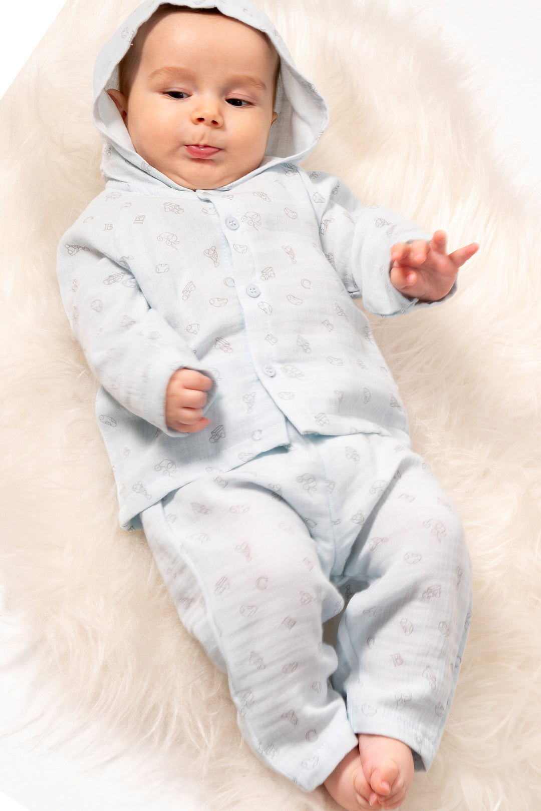 Cars Patterned Hooded Set