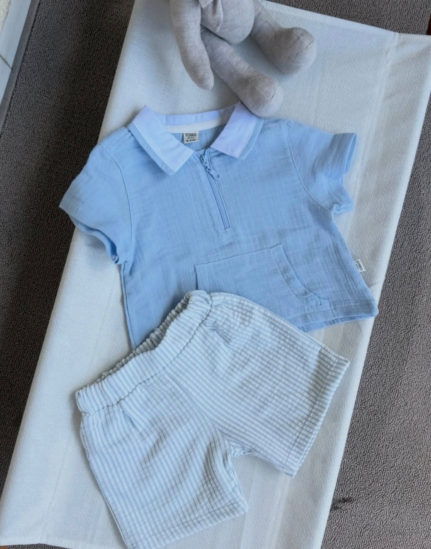 Sky Blue Polo & Shorts Set