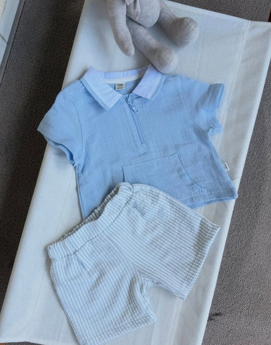 Sky Blue Polo & Shorts Set