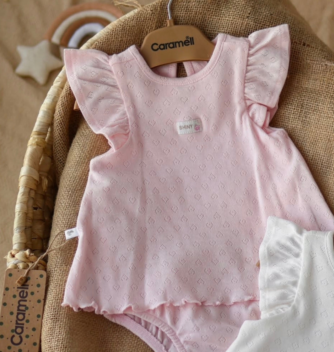 Pointelle Heart Ruffled Cotton Bodysuit