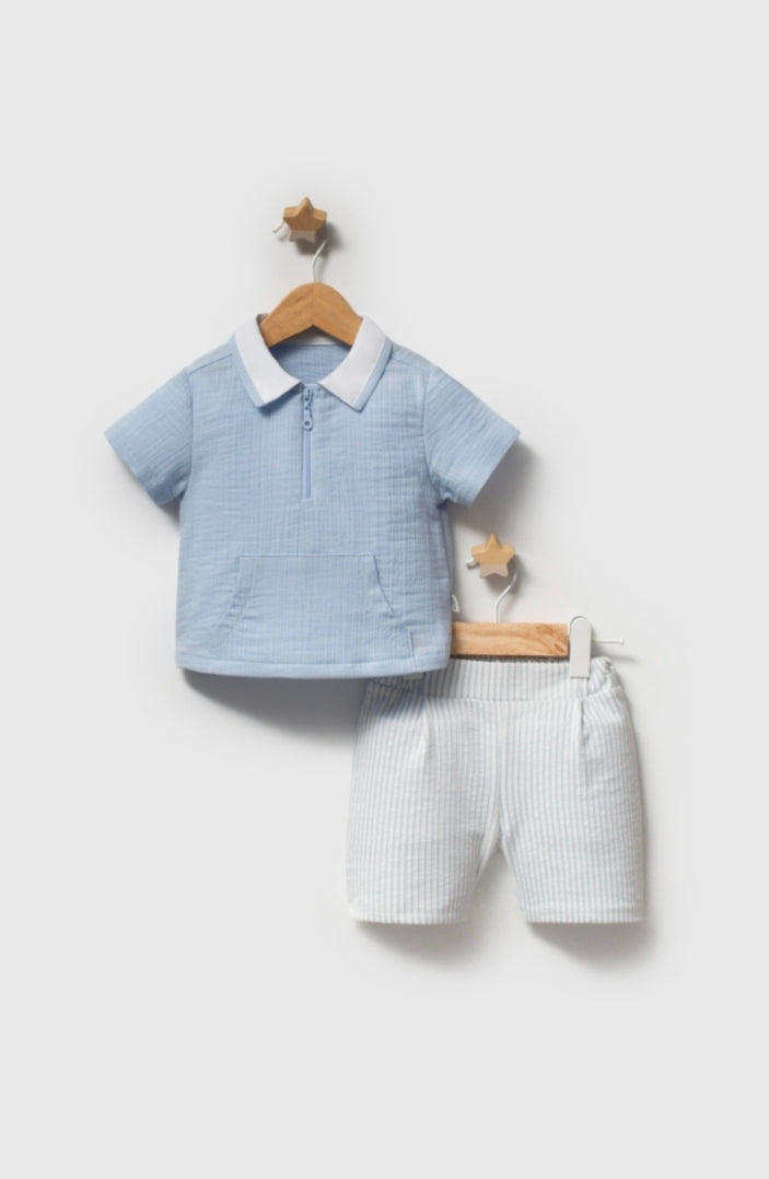 Sky Blue Polo & Shorts Set