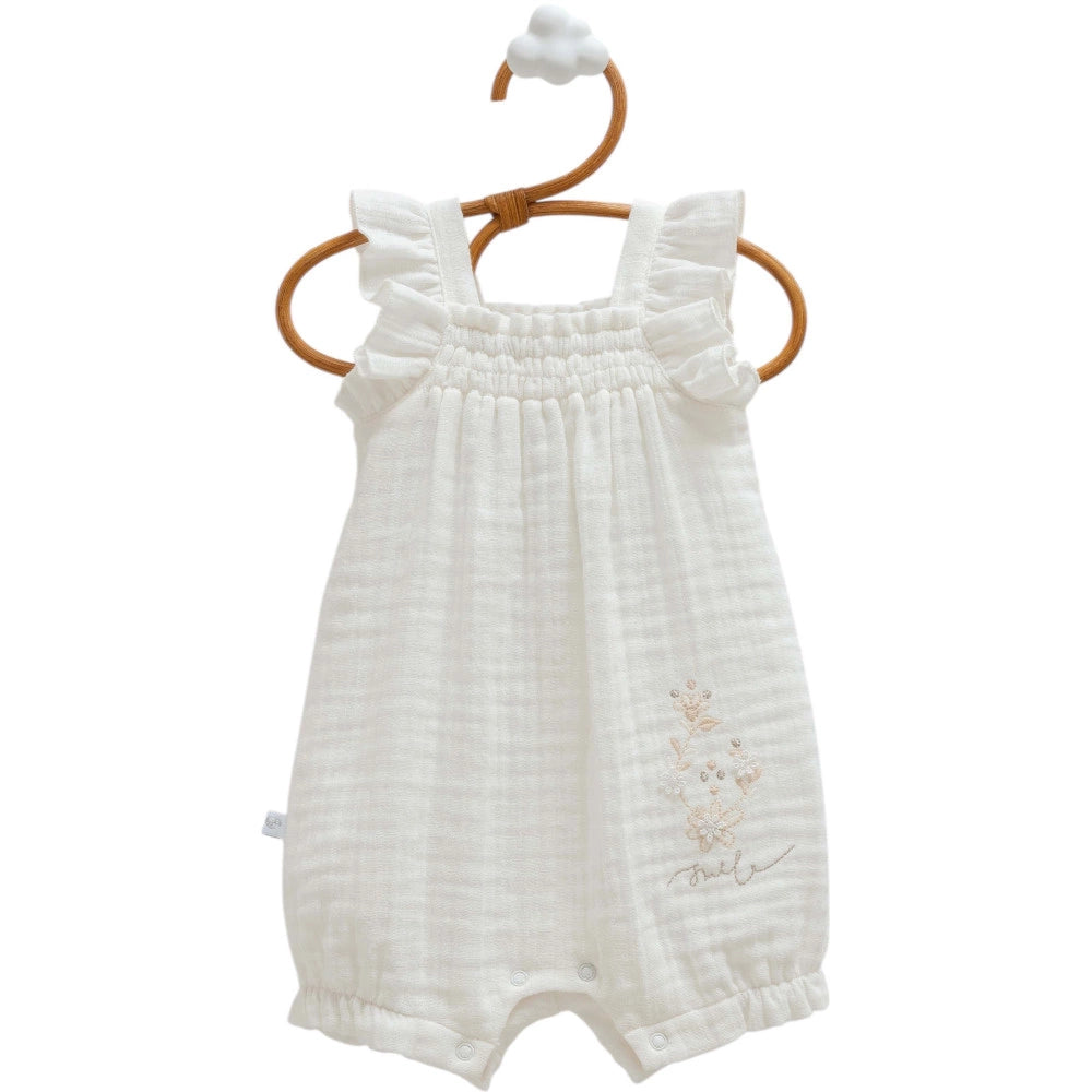 Embroidered Muslin Ruffled Romper