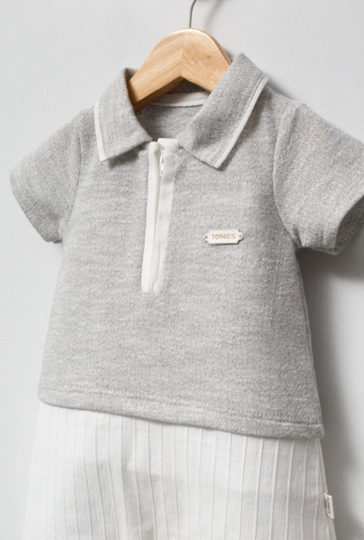 Two-Tone Polo Knit Romper