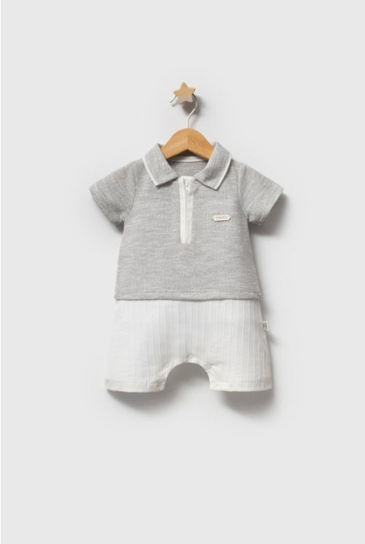 Two-Tone Polo Knit Romper