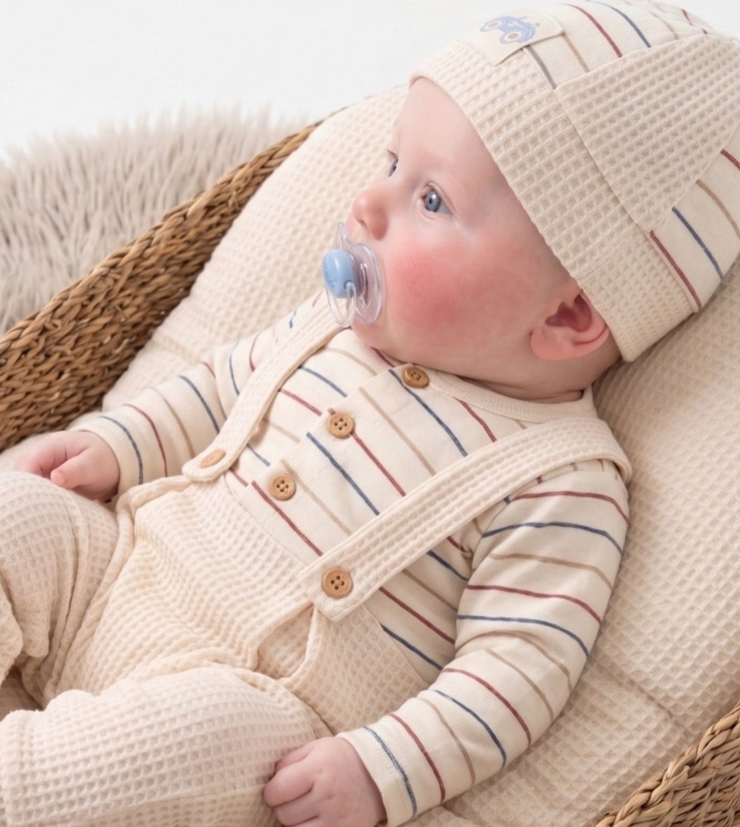 Waffle Striped Overall & Hat Set