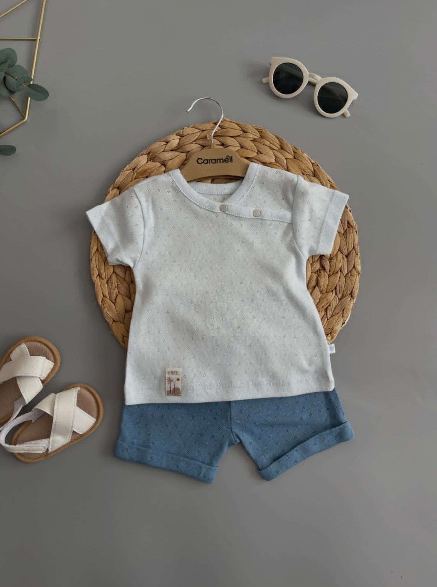 Pointelle Asymmetric Tee & Pocket Shorts Set