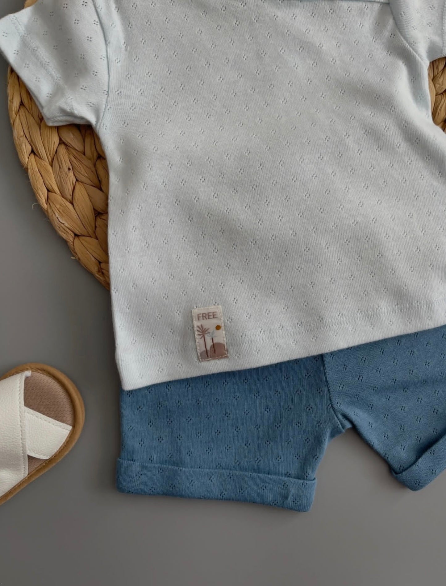 Pointelle Asymmetric Tee & Pocket Shorts Set